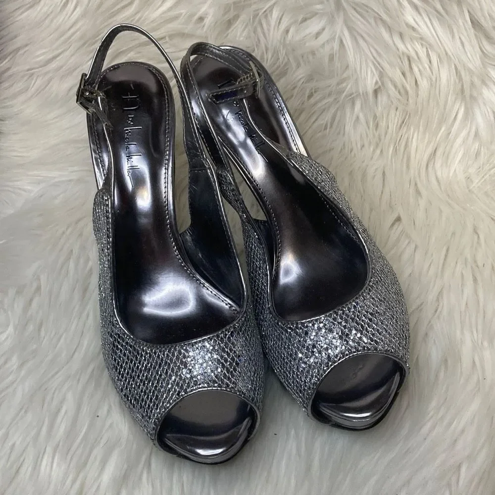 Silver Metallic Peep-Toe Slingback High Heels